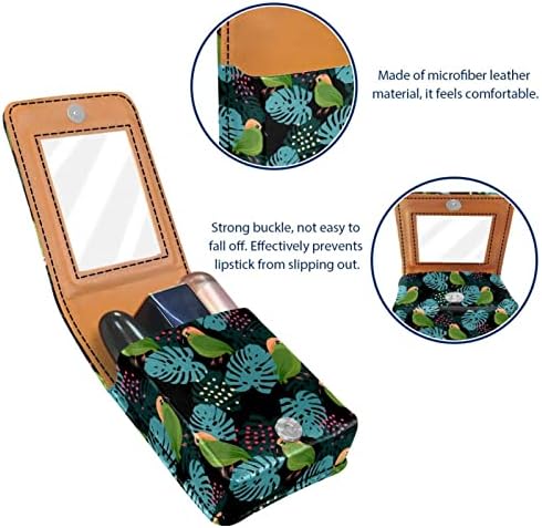 Caixa de batom de Oryuekan, bolsa de maquiagem portátil fofa bolsa cosmética, organizador de maquiagem do suporte do batom, folhas tropicais Flor do pássaro