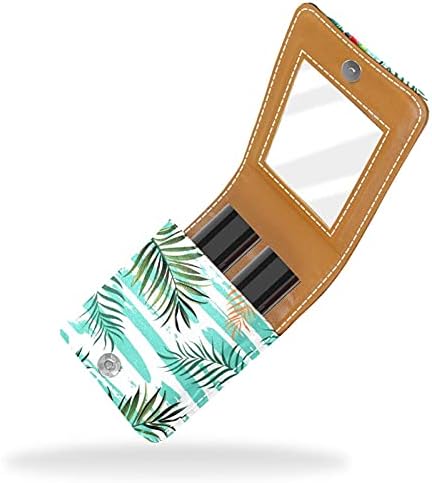 Tropical Palm Leafs Caso de batom pequeno com espelho para bolsa, suporte de maquiagem cosmética de couro durável, kit de
