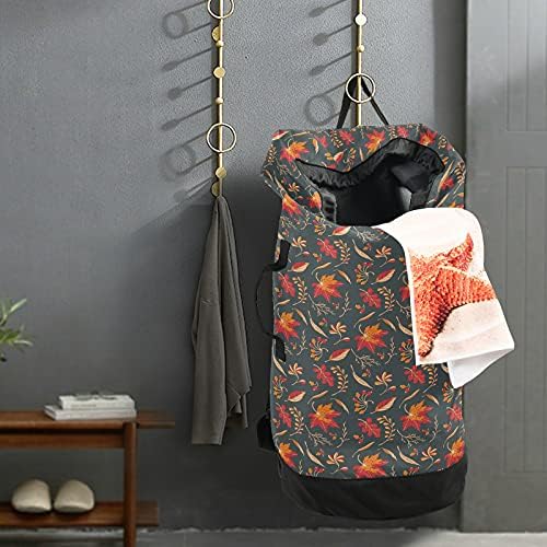 Folhas de outono Bolsa de Ação de Graças Backpack de Lavanderia Pesada com alças de ombro Handles Travel Saco de