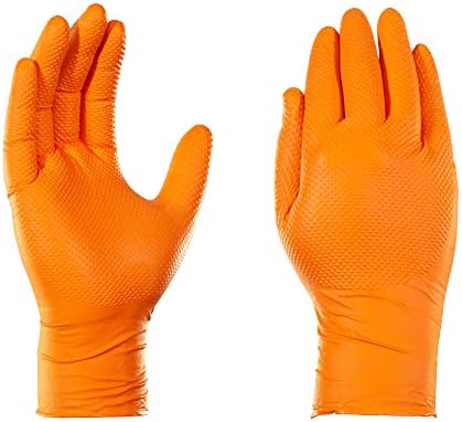 Gloveworks hd laranja e nitrila verde luvas descartáveis, 8 mil, sem látex, textura de diamante, grande, 1 caixa de 100 por cor