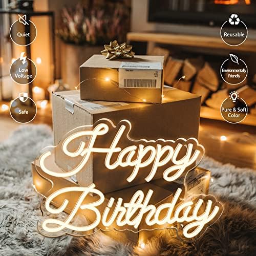 Feliz aniversário, sinal de néon com 20 balões, placa de feliz aniversário neon advertida para o pano de fundo, decoração de parede alimentada por USB, sinal de feliz aniversário para qualquer tipo de tema de aniversário, 17,7 × 11 pol.