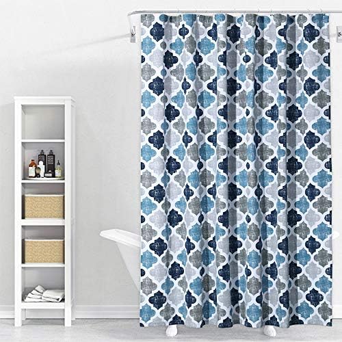 Cortina de chuveiro Caromio, geométrica Quatrefoil Modern Modern Poly-Cotton Farmhouse Fabric Curtain para banheiro, marinha/azul/cinza,