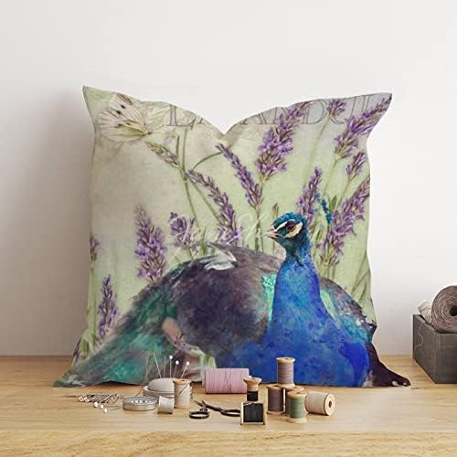 Pavão roxo azul rústico com flores Tampa de travesseiro de arremesso de travesseiro de aquarela Decoração Caso de