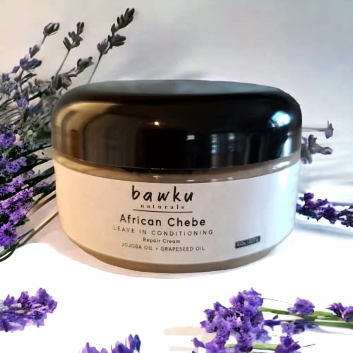 Bawku Naturals Africano Chebe Leave em condicionador com autêntico chadian chebe pó jojoba e óleo de uva para umidade extra e proteção seca danificada e frizzy cabelos