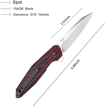 Kizer Spot Pocket Knife 2,91 polegadas 154cm Aço Damasco G10 Manuse