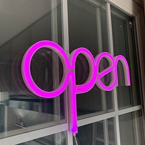 LED Sinais abertos para Business Store Pink Open Neon Light Up Letters Placa de propaganda USB Powered Open Electric Sign