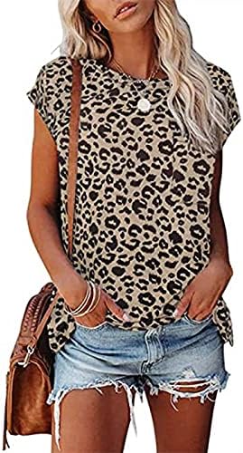 Wenini Women Summer Tank Tops, 2021 Moda feminina casual Splicing Splicing Leopard Pockets o Neck T-Shirt Tee Blouse Workout