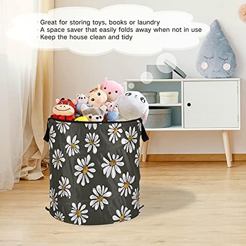 Dases de flores Chamomiles Pop Up Up Laundry Horse com tampa de cesta de armazenamento dobrável Bolsa de roupa dobrável para piqueniques de viagem de apartamento