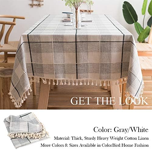 Colorbird bordado com toalha quadriculada toalha de mesa pesado linho de linho de linho de algodão capa à prova de