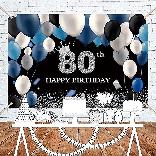 Bellimas preto e prateado 80º aniversário Balões azul e branco da marinha coroa de 80 anos decorações de festas de aniversário oitenta bandeira com ilhós de cobre