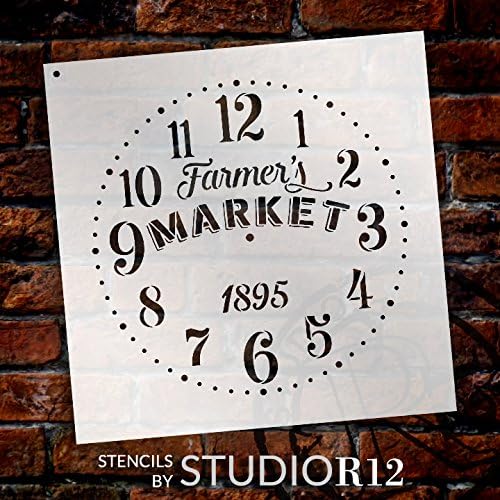 Estêncil de relógio redondo provincial - Palavras de mercado dos agricultores - pintura pequena a extra grande na