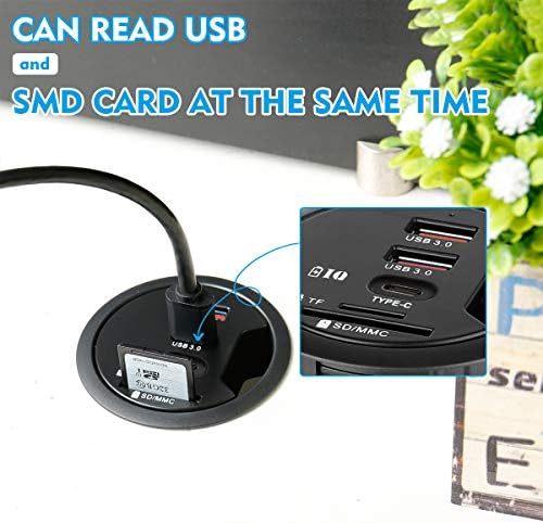 Grommet Desk-Fit USB 3.0 Hub 2 Porta Tipo-A e 1 Porta Tipo-C com leitor de cartão SD/TF, carregamento compatível e transmissão