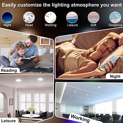 LED Iluminação de teto embutido 4 polegadas Wi-Fi Smart Alteração de cor Ultra-fibida luz embutida 4 pacote rgbcw diminua