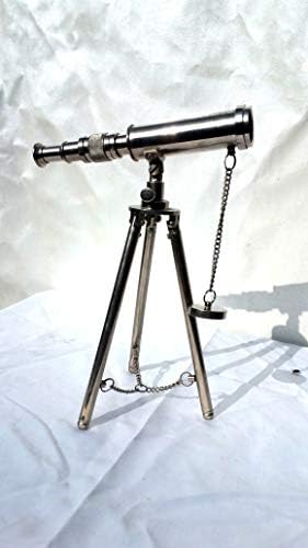 Telescópio de decoração níuda vintage níquel com tripé