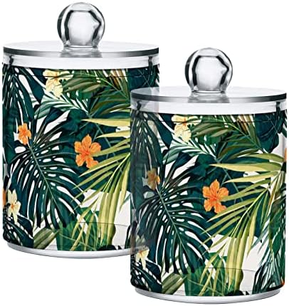 Tropical Palm folhas de cotonete de cotonete recipientes de banheiro frascos com tampas conjuntos de algodão barra de
