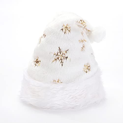 Rayuwen Plush Branco Papai Noel Hat Snowflake Bordado adulto adulto adulto