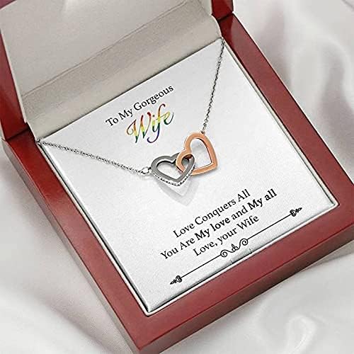 Colar artesanal - para meu lindo colar de esposa, cartão de mensagem de colar de corações entrelaçados, jóias para esposa,