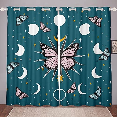 Cortinas de janela de borboleta painéis de cortina de galáxia de mariposa voando cortinas de janela para crianças garotas mulheres