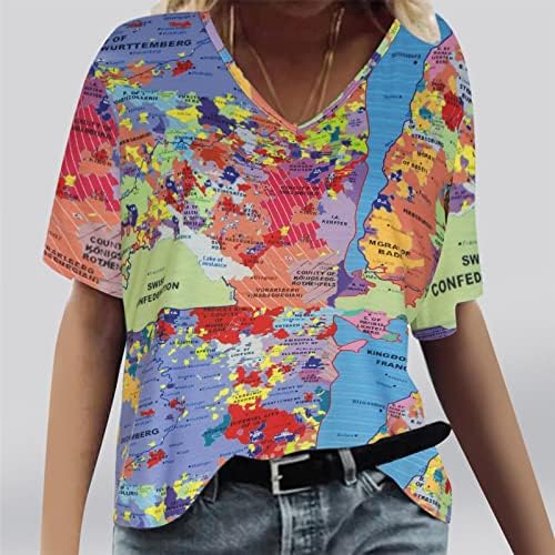 Camisas para adolescentes meninas outono de verão de manga curta vneck mapa de tsshirt de tsshirt country concert y2k dj