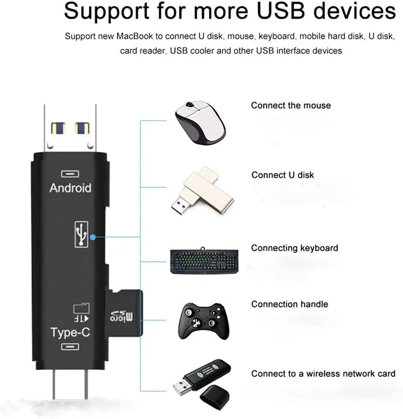 5 em 1 Cartão multifuncional leitor compatível com a Motorola One Vision possui USB tipo C/ MicroSB/ TF/ USB 2.0/ SD Reader