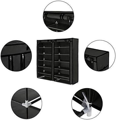 Organizador de armazenamento de sapatos Blissun 7 de camada, 36 pares Torre portátil de armário de prateleira de prateleira de sapatos de linha dupla com tampa de tecido não tecida, preto