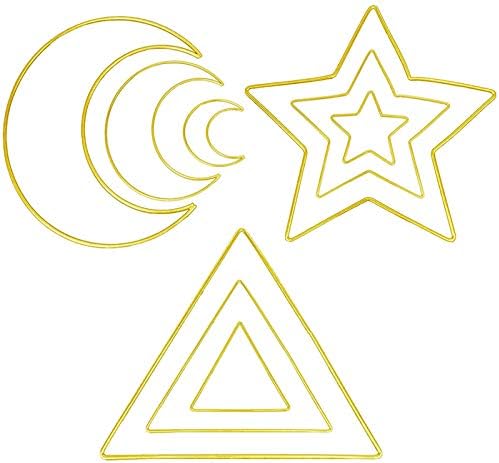 ACRICE 9 peças 3 apanhadores de sonho dourados, estrela de cinco pontas, lua, triângulo, apanhador de sonhos, guirlanda de casamento de bricolage, jóias artesanais de bricolage