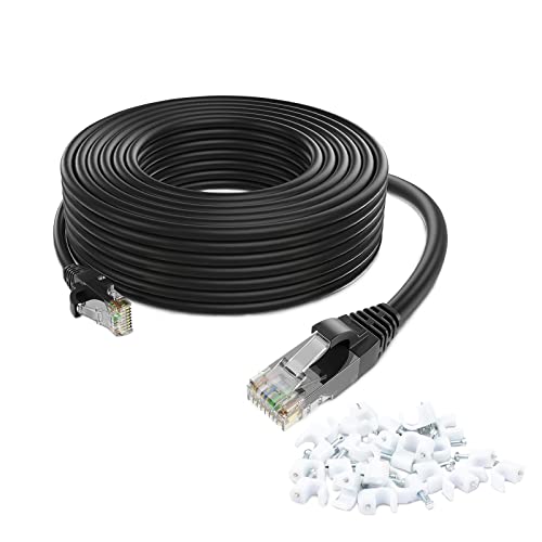 QNecs CAT6 Ethernet Cable com clipes 550 MHz Ethernet Rede Cabô- Patch de alta velocidade de alta velocidade Internet Cabo CAT 6 UTP 6 com conector RJ45 para servidores de escritório em casa [azul- 50 pés]