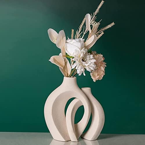 Conjunto de vaso de cerâmica oca preta de 2, enoúvel Vaso decorativo minimalista nórdico, redondo, vaso decorativo nórdico para a moderna peça de peça central da mesa doméstico decoração