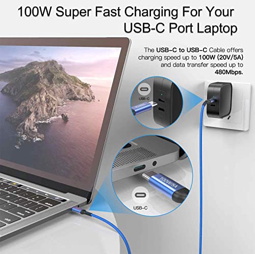 100w USB-C para cabo USB-C 10 pés, awnuwuy long USB tipo C 5A Super Fast Charging Cord Compatível com iPad Pro 12.9 11 5 5ª 4ª 3ª