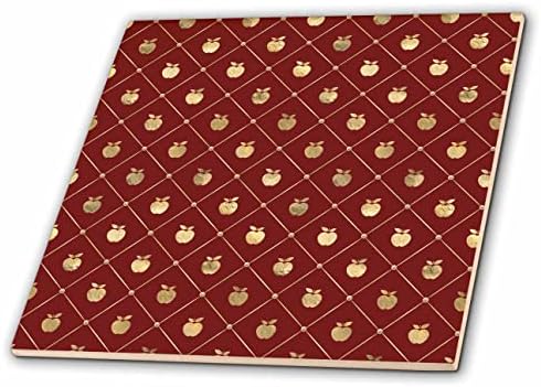 3drose chic vermelho e imagem de maçãs douradas em um padrão geométrico de diamante - ladrilhos