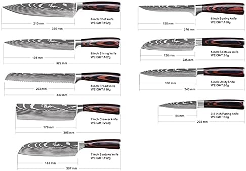 Conjuntos de faca de cozinha, conjunto de facas de chef de padrões de damasco Conjunto de faca de corte japonês Laser Santoku