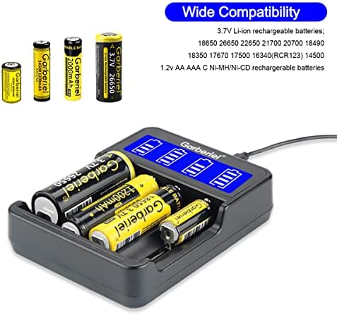18650 Carregador de bateria 4 Slot LCD Exibir carregador inteligente universal para baterias de lítio recarregáveis ​​18650 26650 21700 17670 17500 16340 14500, NI-MH/NI-CD A AA AAA BATERIAS