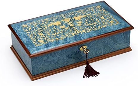 Lindo azul do mar italiano 30 Nota Grand Arabesque Wood Inclay Jewelry Box - Auld Lang Syne