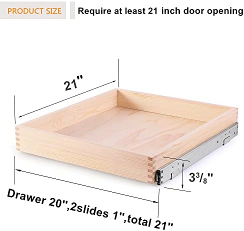 Mulush Pull Organizador do armário, prateleiras de gaveta de madeira de fechamento suaves para cozinha, 20 ”W x 21” D, requer
