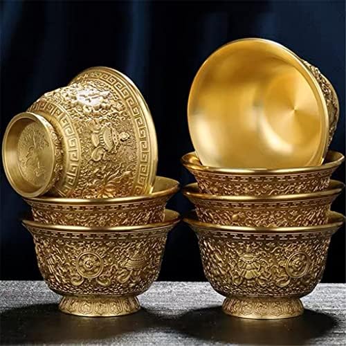 Houkai 6pc relevo tigela de cobre bronze bronze auspicioso tibetano cup cúmula de água buda tigela tigela de budista home home decorativo