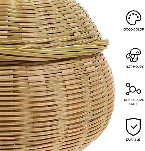 YARNOW Bamboo Cesto de tecido com tampa de latas de vime de vime de vime tigelas de vime redondo cestas de ervas marinhas boho decoração para casa de cozinha de cozinha de cozinha de cozinha armazenamento de alimentos 14. 5x14. 5cm