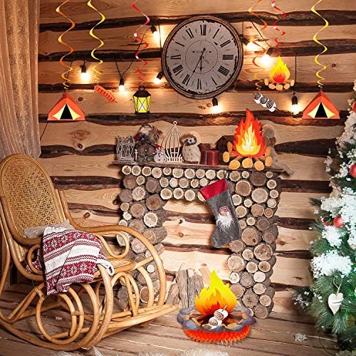 Camping Birthday Party Decorations Banner Birthday Banner Camping Honeycomb peça central mesa de incêndio Fake Piece