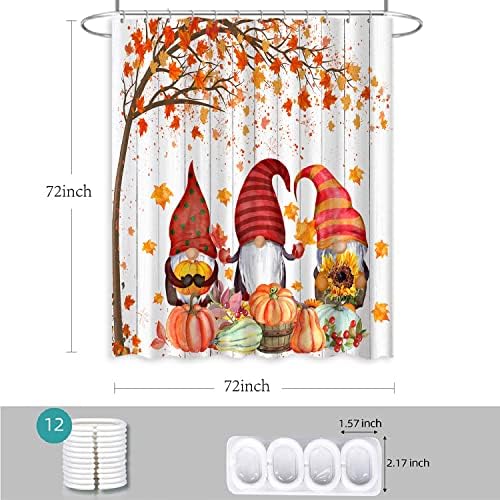 Gnomos de outono Curta do chuveiro Ação de Graças Pumpkin Autumn Maple folhas Fazenda Cortes de banheiro de outono Decoração com ganchos, 72x72 polegadas
