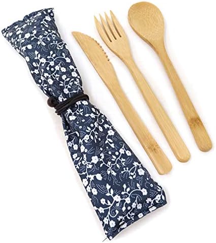 Honbay 3pcs estilo japonês criativo e ecologicamente correto Falhe de talheres de bambu utensílios reutilizáveis ​​com uma bolsa