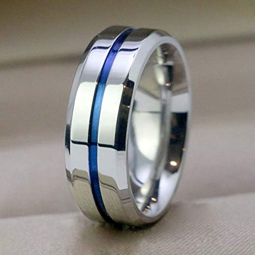 mensring de 8mm de titânio aço masculino anel de casamento azul -penteado anel
