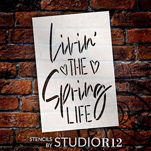 Livin 'The Spring Life Stêncil por Studior12 | Craft DIY Spring Home Decor | Pintar placar de madeira | Modelo Mylar reutilizável