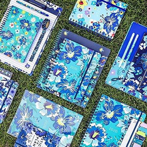 Vera Bradley Blue Floral Mini Spiral Notebook, College governou o papel, 8,25 x 6,25 com bolso e 160 páginas revestidas, jardim