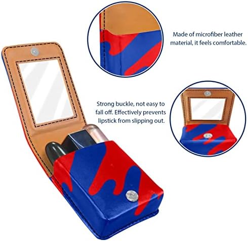 Bolsa de batom de batom de maquiagem de oryuekan com espelho portátil de armazenamento de armazenamento portátil de armazenamento de armazenamento labial de armazenamento, azul vermelho azul