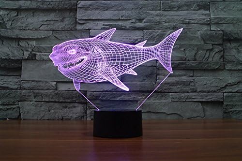 Jinnwell 3D Shark Fish Night Lâmpada leve Ilusão LED 7 Alteração de cor Touch Touch Tabel Tabel Lâmpadas de decoração de mesa acrílico Base abdômen USB brinquedo