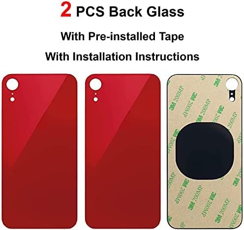 Day-Market 2 PCS Substituição de vidro traseiro para iPhone XR Vidro de tampa traseira com fita pré-instalada e ferramentas de reparo vermelho)