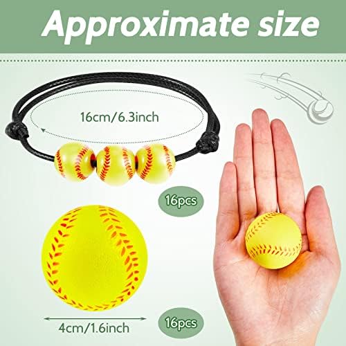 36 PCS Favores de festa de softball Set Inclui 16 PCs Softball Charm Bracelets e 16 PCs Mini Favors de festa de softball