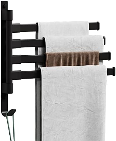 Rack de toalha giratório lbsyslb, barra de toalha preta montada na parede com cabide de toalha de 4 braços, racks de toalha à prova de ferrugem para rotação de 180 ° de banheiro, suporte de toalha de banheiro de 13 polegadas