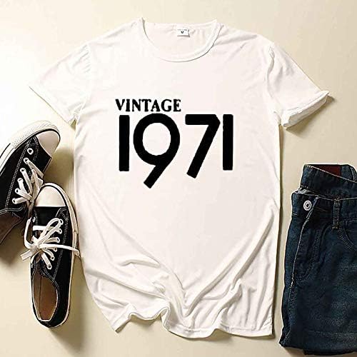Camisetas de manga curta feminina para t tee tee letra original presente feminino aniversário vintage 1971 camisa