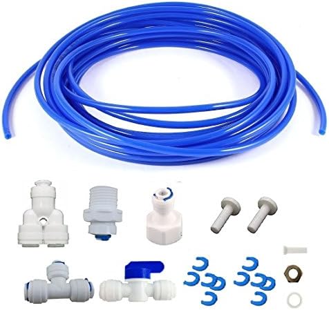 Lemoy Fridge Connection and Ice Maker Kit para sistemas de água de osmose reversa, tubulação de 16 pés de 1/4 de polegada com push-in de 1/4 de polegada e acessórios de compressão