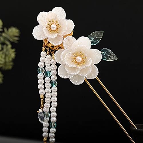 Twdyc Flow Flear Tassel Long Pingente Pearls Hairpins Clips Hair Stick Stick para jóias de cabelos para festas de casamento